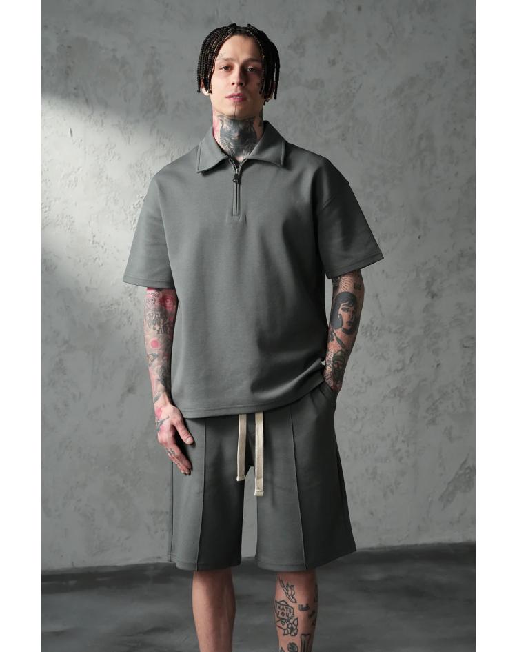 Ensemble T-shirt polo et short dark gris