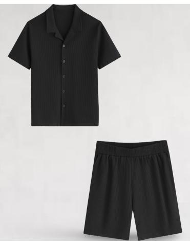 Ensemble gauffré chemise et pantalon noir