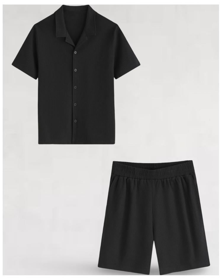 Ensemble gauffré chemise et pantalon noir