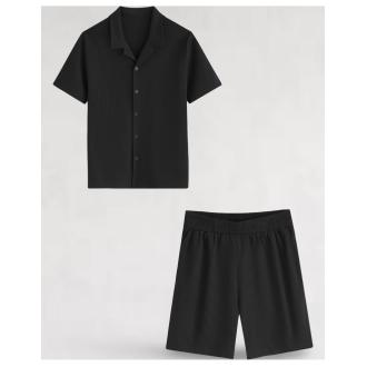 Ensemble gauffré chemise et pantalon noir