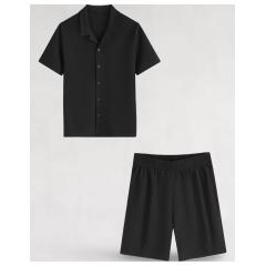 Ensemble gauffré chemise et pantalon noir