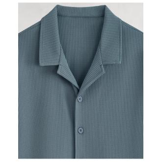 Ensemble gauffré chemise et pantalon bleu