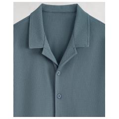 Ensemble gauffré chemise et pantalon bleu