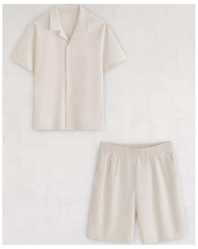 Ensemble gauffré chemise et short beige