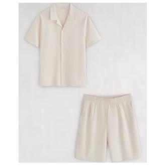 Ensemble gauffré chemise et short beige