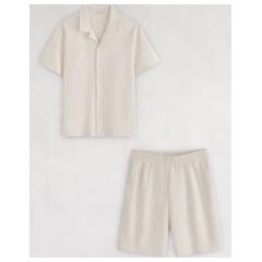 Ensemble gauffré chemise et short beige