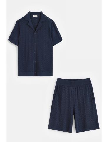 Ensemble Chemise Manches Courtes Et Short Jogging Ajouré bleu navy