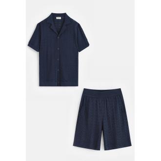 Ensemble Chemise Manches Courtes Et Short Jogging Ajouré bleu navy