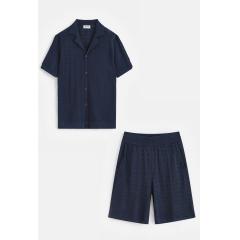Ensemble Chemise Manches Courtes Et Short Jogging Ajouré bleu navy