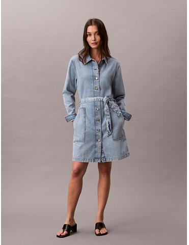 Calvin Klein Robe chemise en jean pur coton ceinturée