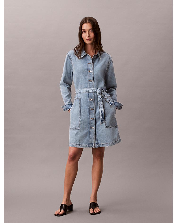 Calvin Klein Robe chemise en jean pur coton ceinturée